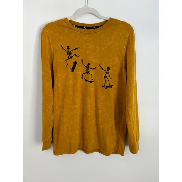 Art Class XL Skeletons Skateboarding Long Sleeve T-Shirt Gold Tee - Picture 2 of 5
